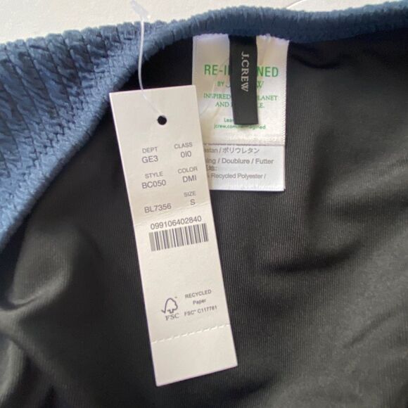 J Crew Navy Blue Jacquard Texture Curve Waist Cheeky Bikini Bottom NWT - Picture 10 of 16